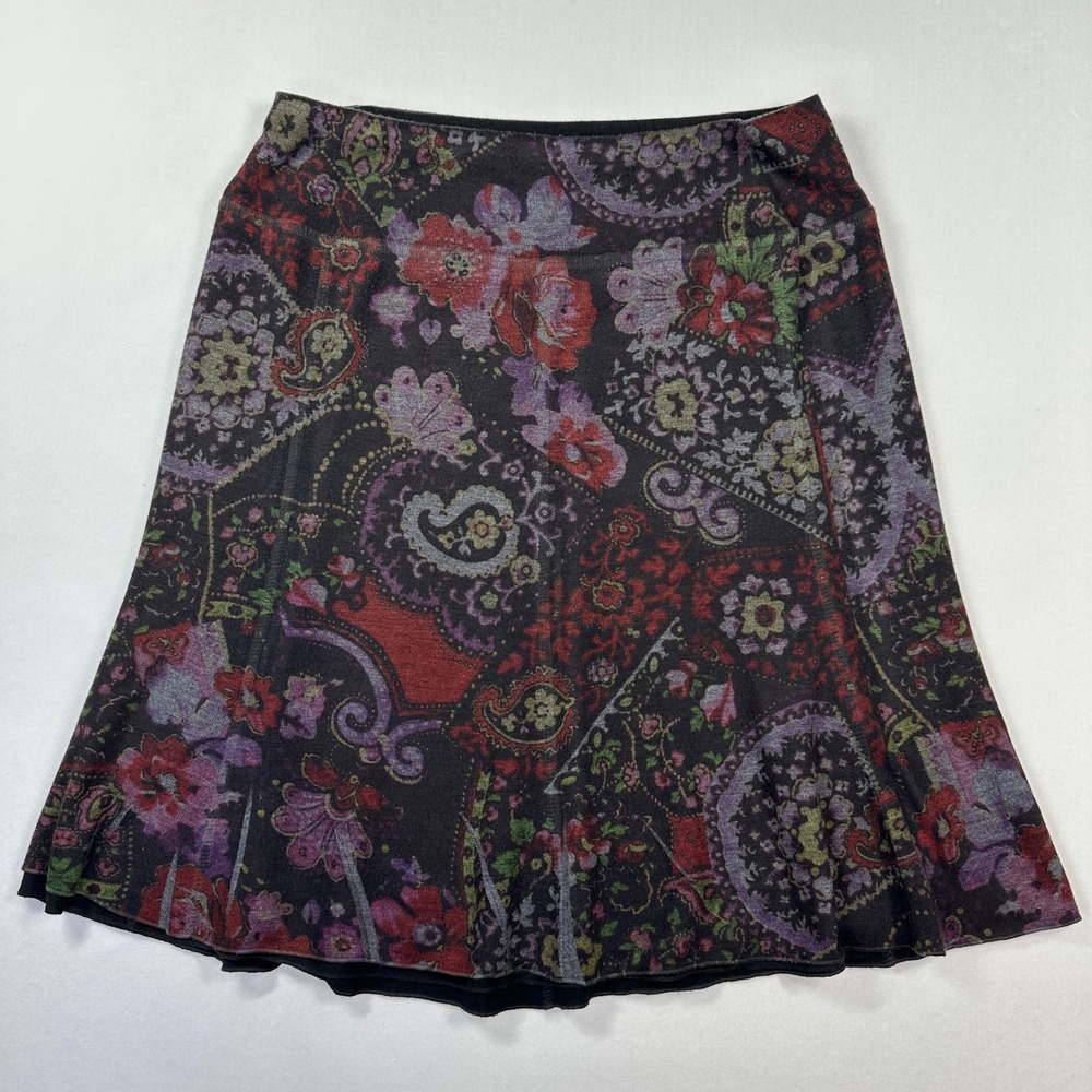 Vintage Artsy Wool Reversible Skirt M/L Black Paisley Boutique Eclectic Boho Y2K - Picture 2 of 7